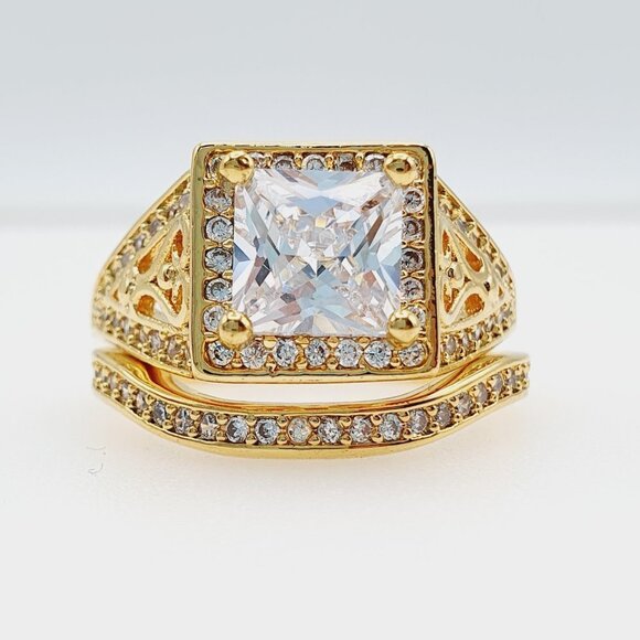 Attractive 18K Gold Plated CZ Wedding Couple Ring, FB16FA1032 - Picture 4 of 4